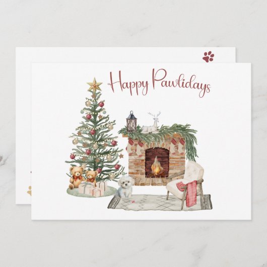 Happy Pawholidays Hondenontwerp - Maltees Feestdagenkaart (Voorkant / Achterkant)