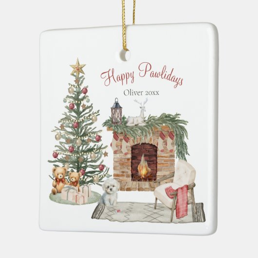 Happy Pawholidays Hondenontwerp - Maltees Keramisch Ornament (Links)