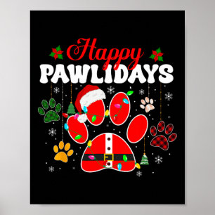 Happy Pawholidays Kerstverlichting Dog Paw Animal  Poster