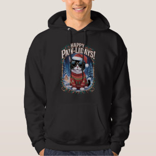 Happy Pawholidays Tuxedo Cat Vrolijk Kerstfeest Hoodie