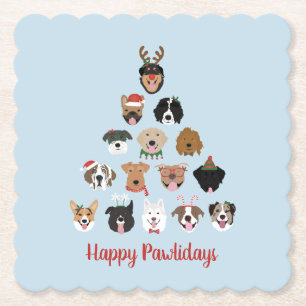 Happy Pawlidays Dog kerstboom Kartonnen Onderzetters