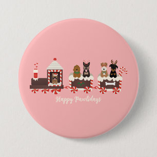 Happy Pawlidays Dog kerstvakantietrein Ronde Button 7,6 Cm