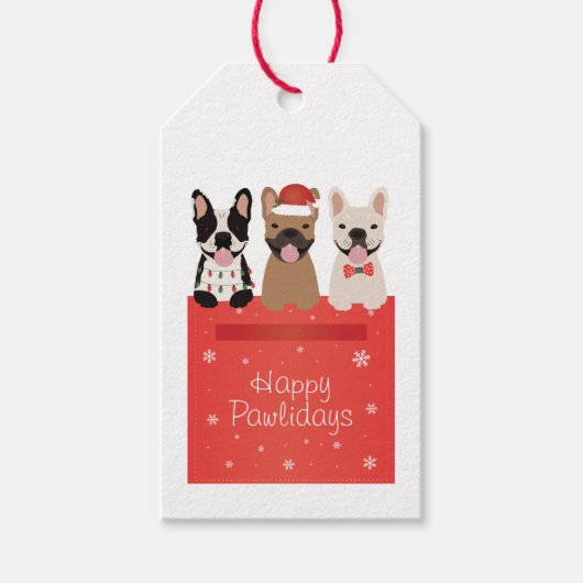 Happy Pawlidays Franse Bulldogs Cadeaulabel (Voorkant)