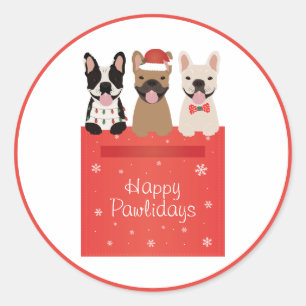 Happy Pawlidays Franse Bulldogs Ronde Sticker