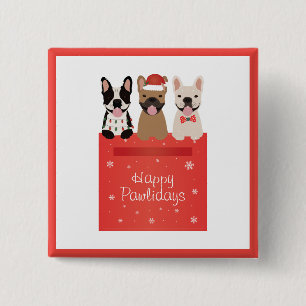 Happy Pawlidays Franse Bulldogs Vierkante Button 5,1 Cm