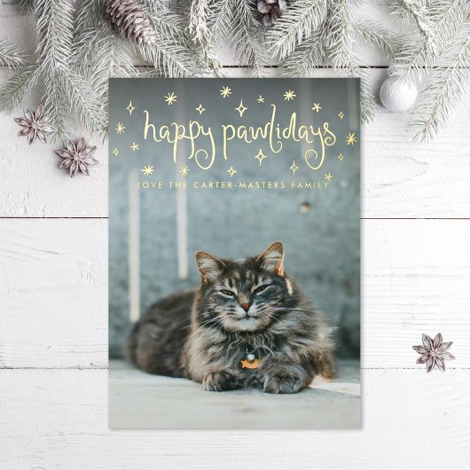 Happy Pawlidays Fun Stars Cat Photo Folie Feestdagenkaart