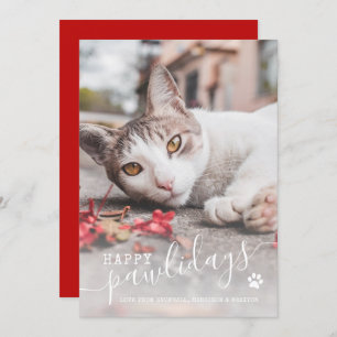 Happy Pawlidays Funny Cat Photo Pet Kerstmis Feestdagenkaart