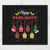 Happy Pawlidays Funny Christmas Dog Paw Xmas Dogs Sparkling Wijnetiket (Enkel label)