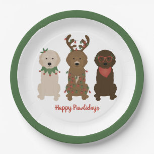 Happy Pawlidays Goldendoedle kerstlampjes Papieren Bordje