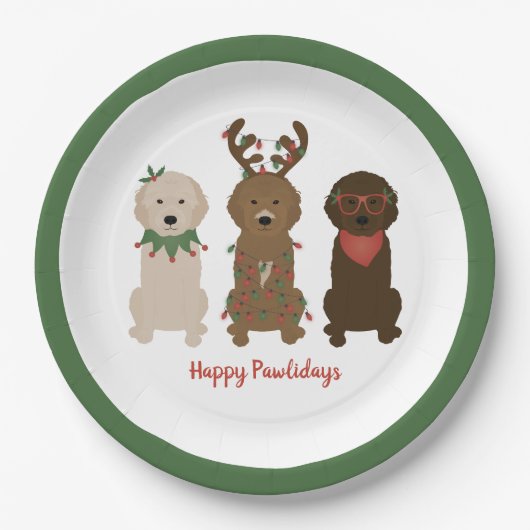 Happy Pawlidays Goldendoedle kerstlampjes Papieren Bordje (Voorkant)