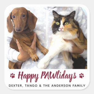 Happy PAWlidays Hondenliefhebber Kat Pet met kerst Vierkante Sticker
