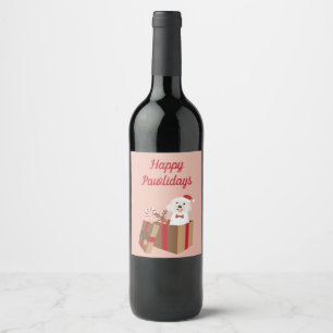 Happy Pawlidays Maltipoo Kerstmis aanwezig Wijn Etiket