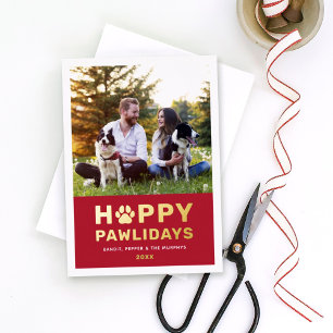 Happy Pawlidays Moderne Gold Red Puppy Dog Foto Folie Feestdagenkaart