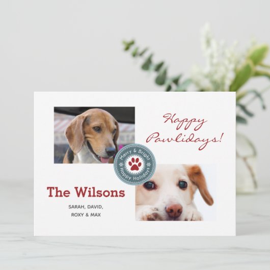 Happy Pawlidays Multiple Photo Pet Feestdagenkaart (Staand voorkant)