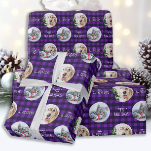 Happy Pawlidays Paars Holiday Pset Dog Foto Cadeaupapier