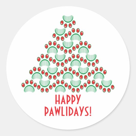 Happy pawlidays, paw print die kerstboom vormt ronde sticker (Voorkant)