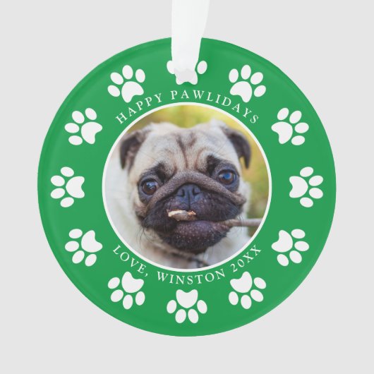 Happy Pawlidays Puppy Dog Paws kerstfoto Ornament (voorkant)
