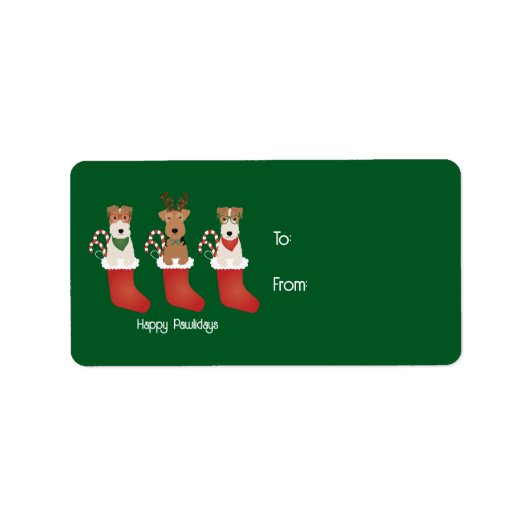 Happy Pawlidays Welsh Wire Fox Terrier Dog Etiket (Voorkant)