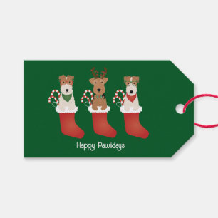 Happy Pawlidays Welsh Wire Fox Terrier Dogs Cadeaulabel