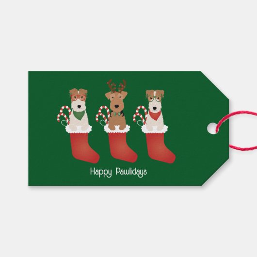 Happy Pawlidays Welsh Wire Fox Terrier Dogs Cadeaulabel (Voorkant (Horizontaal))