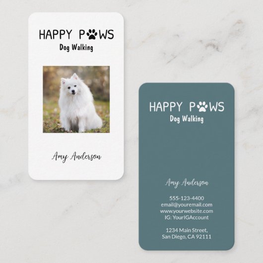 Happy Paws Chien marche / Carte de visite assis (Devant / Derrière)