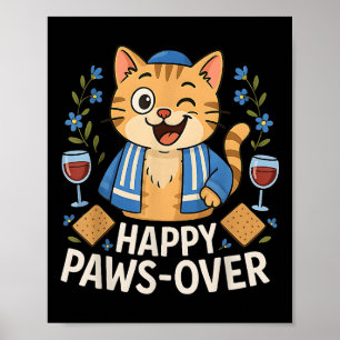 Happy Pawsover Cat Pover Seder Joodse Kattenliefhe Poster