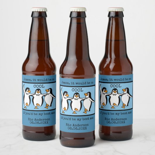 Happy Penguin Dancing Groomsmen Bière Étiquette (Bouteilles)