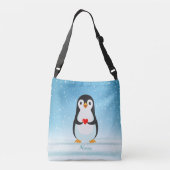 Happy Penguin die een hart vasthoudt Crossbody Tas (Achterkant)