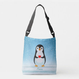 Happy Penguin die een hart vasthoudt Crossbody Tas