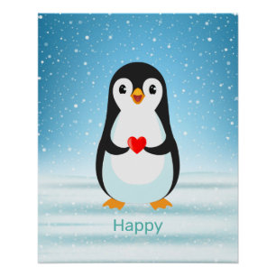 Happy Penguin die een hart vasthoudt Perfect Poster