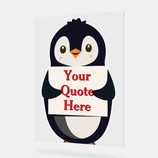Happy penguin holding a sign to personalize (Angle)