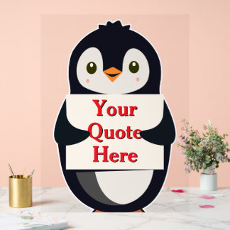 Happy penguin holding a sign to personalize