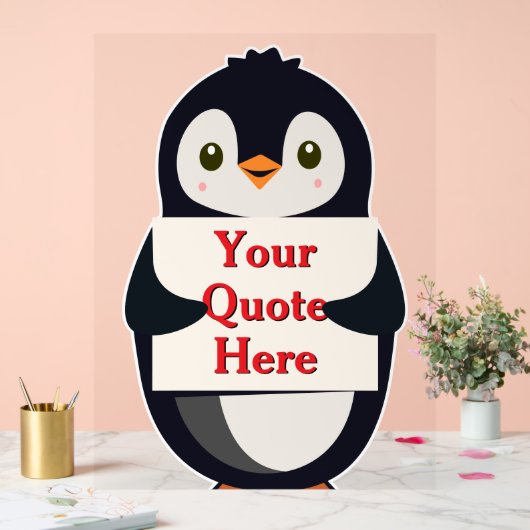 Happy penguin holding a sign to personalize (Mariage)