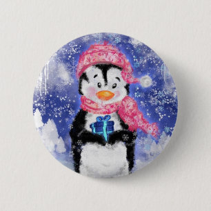 Happy Penguin-kerstButton Ronde Button 5,7 Cm