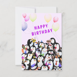 Happy Penguin Party Funny Birthday Kaart