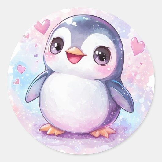 Happy Penguin Round Pastel Sticker (Devant)