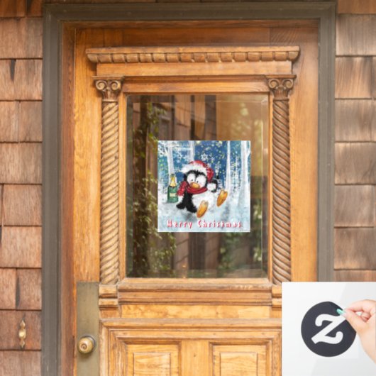 Happy Penguin - Vrolijk kerstfeest - Cheers - Fun Raamsticker (Huis Deur)