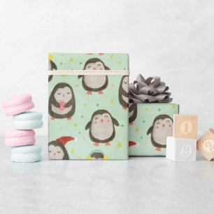 Happy Penguins die kerstmannetjes met oorsuizen dr Cadeaupapier