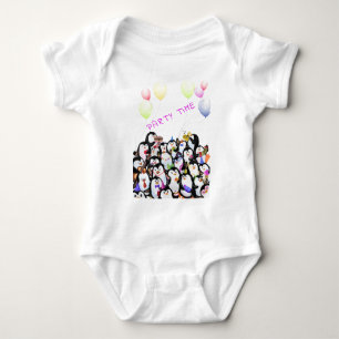 Happy Penguins Party Cartoon Drawing - Cute Funny Romper