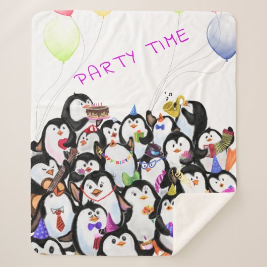 Happy Penguins Sherpa Deken - Aangepaste tekst (Voorkant)