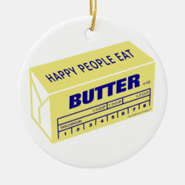 Happy People eet Butter (blauw) Keramisch Ornament