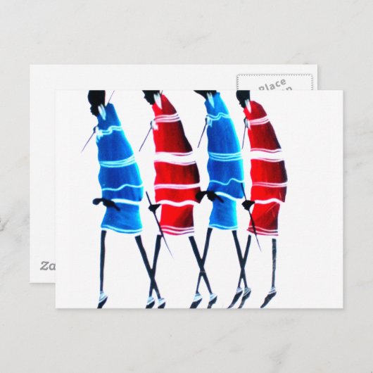 Happy People Masai Warriors Walking Art Print Briefkaart (Voorkant / Achterkant)