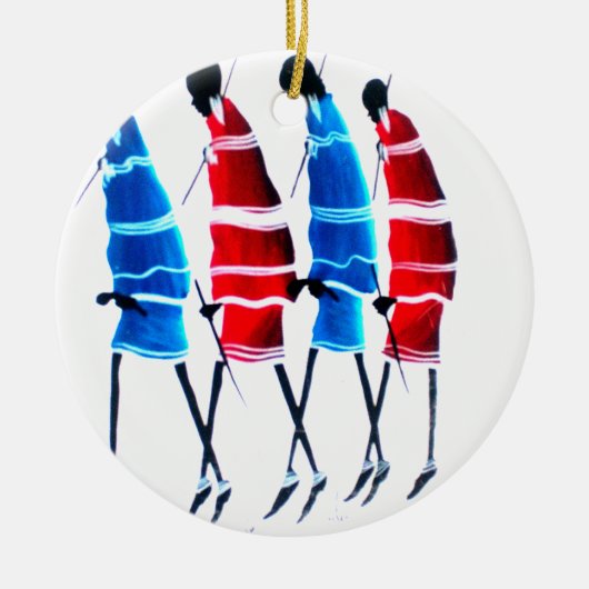 Happy People Masai Warriors Walking Art Print Keramisch Ornament (Voorkant)