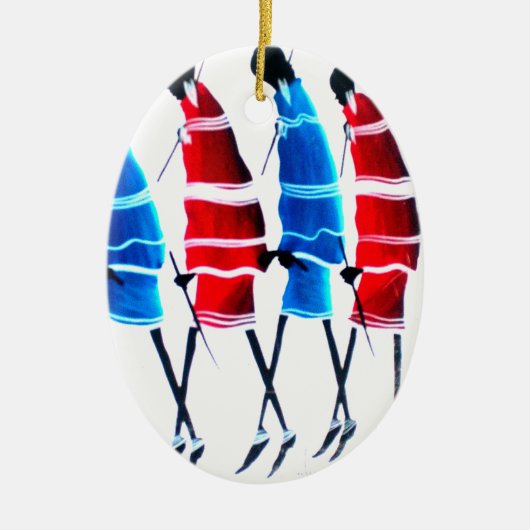 Happy People Masai Warriors Walking Art Print Keramisch Ornament (Voorkant)