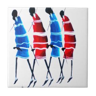 Happy People Masai Warriors Walking Art Print Tegeltje