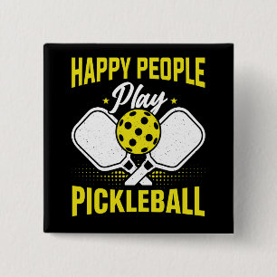 Happy People Play Pickleball Vierkante Button 5,1 Cm