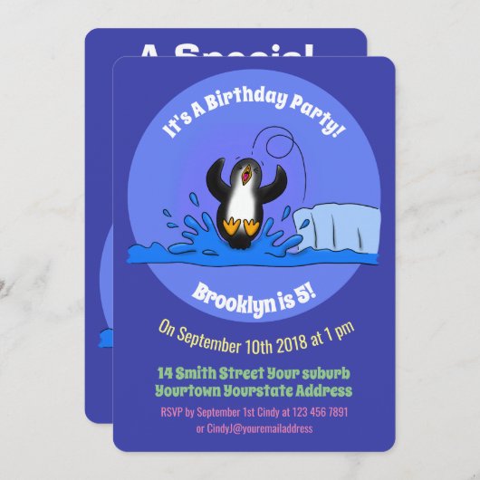 Happy pguin cartoon kaart (Voorkant / Achterkant)