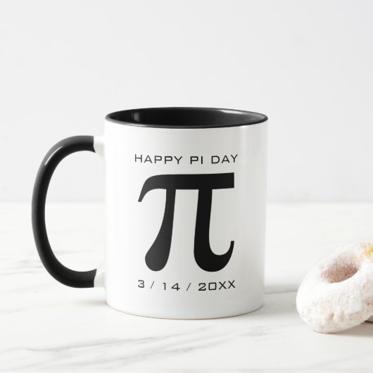 Happy Pi Day Black en White Mok (Met donut)