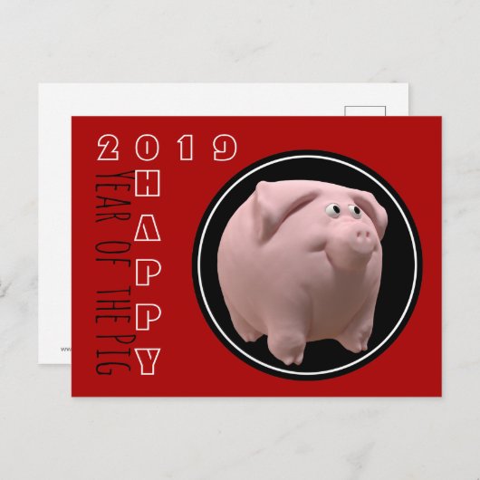 Happy PIg 2019 3D Kies Kleur Briefkaart 2 (Voorkant / Achterkant)