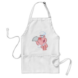 Happy Pig Chef Holding een laatste teken Standaard Schort